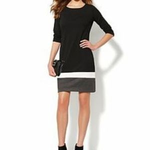 🛍 Dark Grey 3/4 Sleeve Sheath Color Block Dress